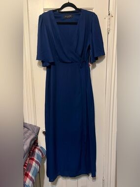 NWT Truth and Fable Navy Wrap Maxi Dress with Flutter Sleeves